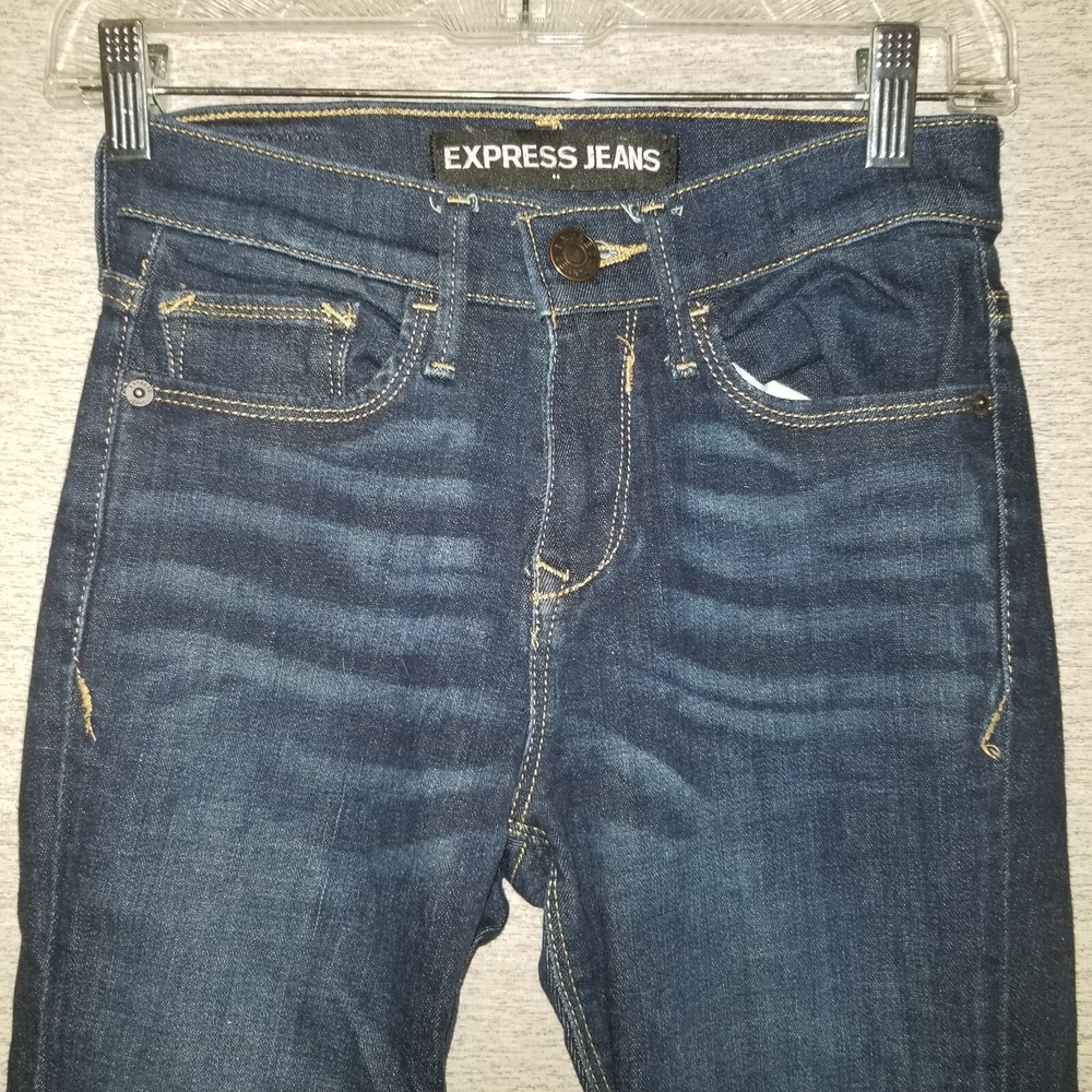 Express Jeans Mid Rise Women's Size 0 Skinny Stretch Ankle Denim Dark Wash 25x36